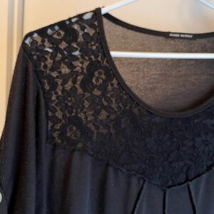 Made in Italy Black Lace Yoke Scoop Neck